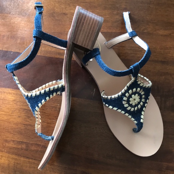 Jack Rogers Shoes - Jack Rogers denim & gold stacked heel